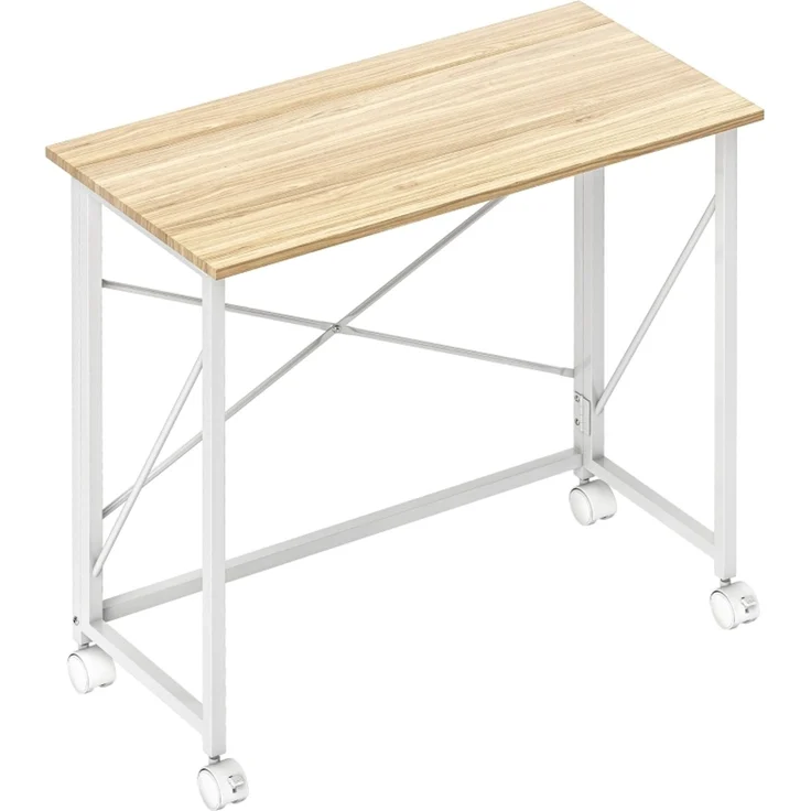 EINHOM Klappbarer Schreibtisch mit Rädern, Platzsparend, Stahl, MDF, Natur – Bild 1