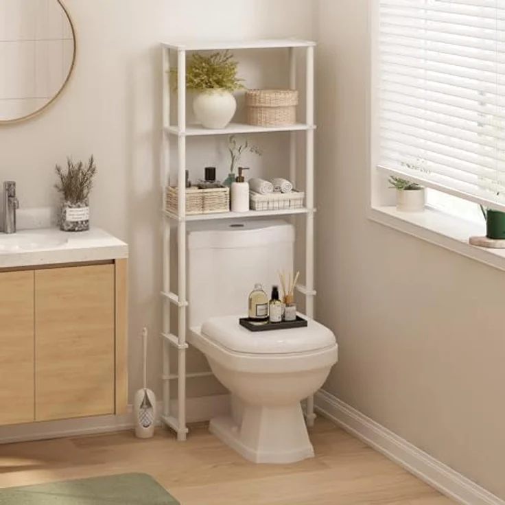 Furinno Turn-N-Tube WC-Platzsparer mit 3 Regalen, Weiß/Weiß – Bild 3