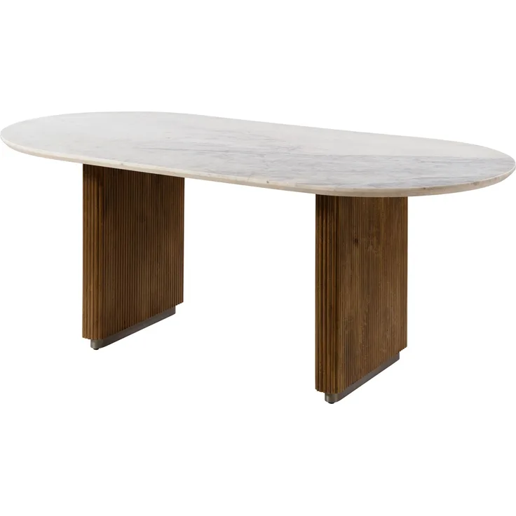 Esstisch oval Mango 200x100x76x76 braun lackiert / Marmor weiß BARCELONA #236