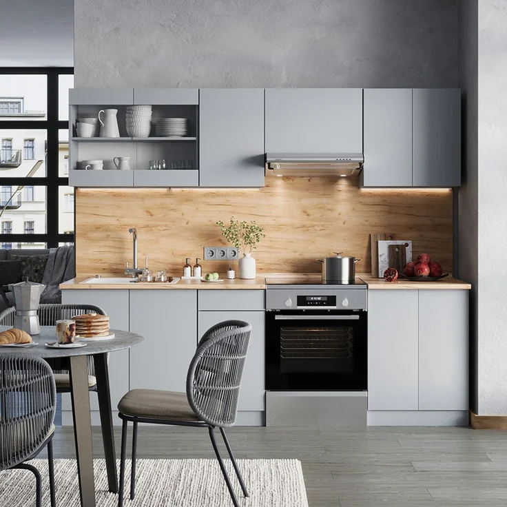 Küchenzeile R-Line Grau 240 cm , AP Eiche Vicco – Bild 3