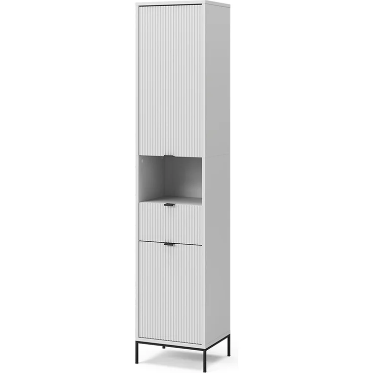 Badschrank Eliza Weiß 40 x 190 cm mit Türen, und Schublade Vicco – Bild 1