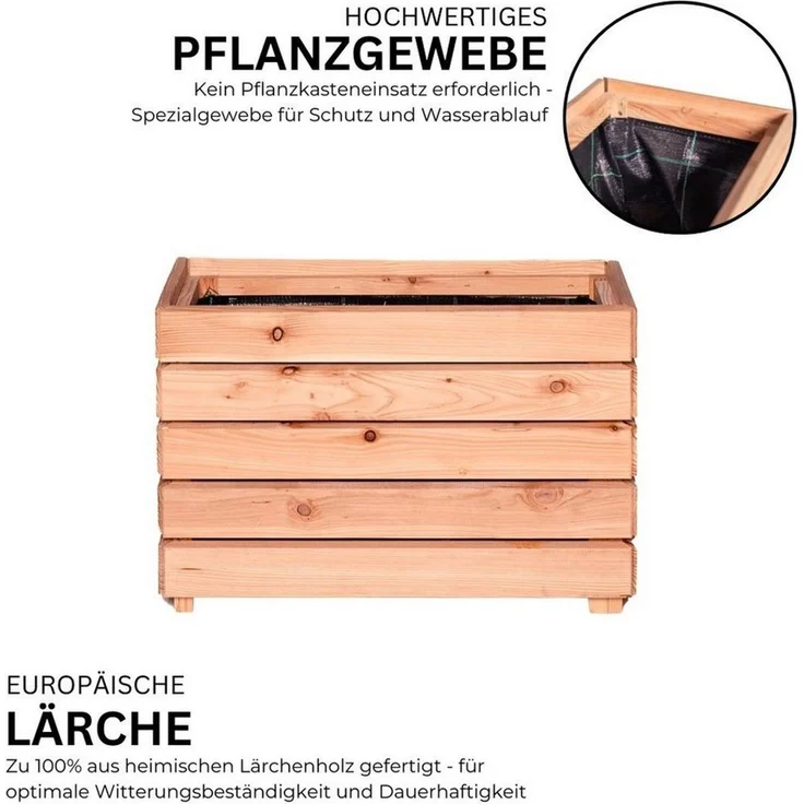 Mega-Holz Pflanzkübel Modulo aus Lärchenholz - Naturbelassener Blumenkasten für den Garten (DIY-Set), 60 x 30 x 39 cm, 70 L Fassungsvermögen – Bild 3