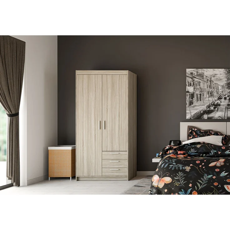 AX LIVING Storicos 2T3S Kleiderschrank Sonoma Eiche, schubladen 89,7cm – Bild 2