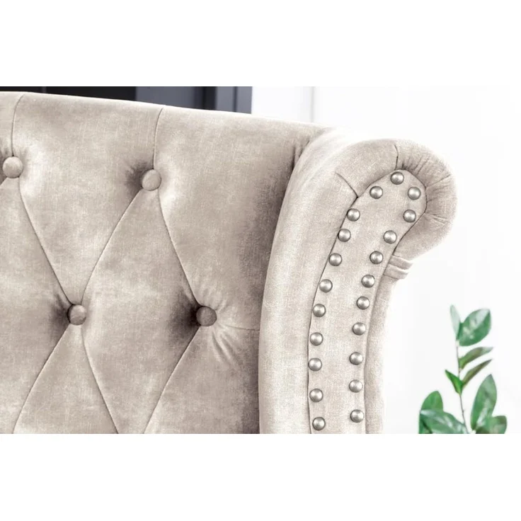 riess-ambiente Ohrensessel CHESTERFIELD 105cm champagner beige/silber- Samt, Ziernieten, Steppung (Einzelartikel, 1-St), gepolsterter Lesessel im Chesterfield-Design - ideal für Wohnzimmer – Bild 4