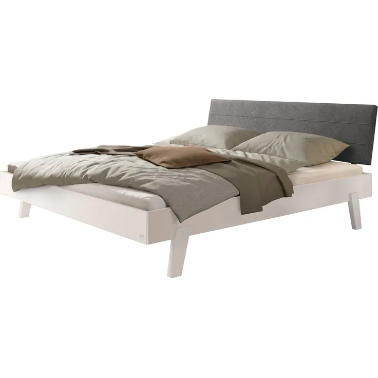 Hasena Polsterbett Vasto Trento Weiß mit Kopfteil Pace Grey 200x200 cm, Fußhöhe 20 cm MDF weiss deckend – Trento