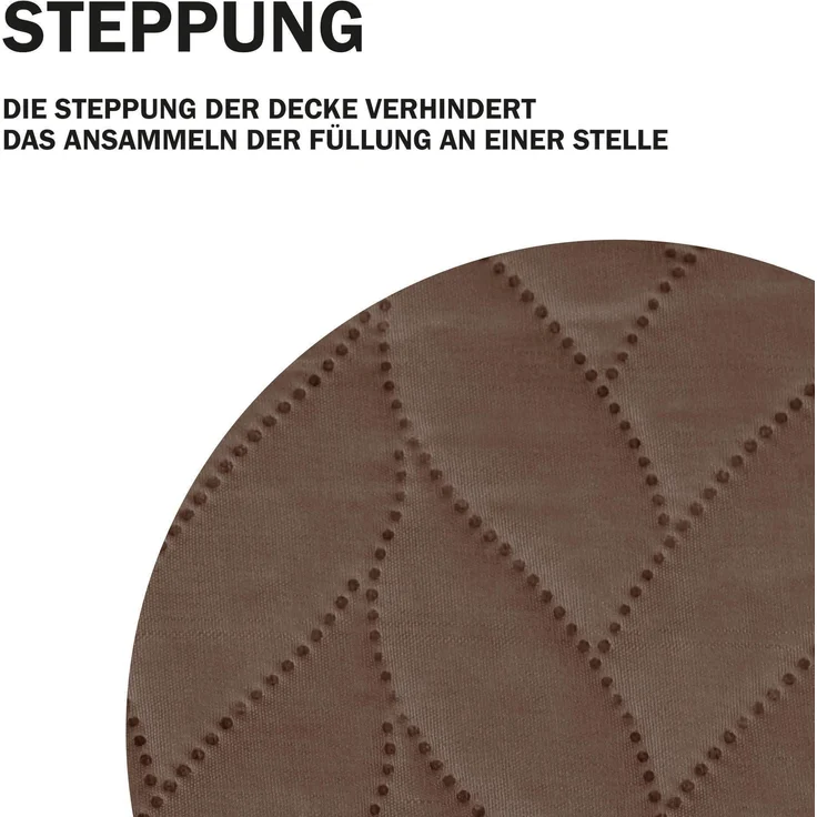 Tagesdecke XXL (220x240 cm) mit wattierter Zwischenlage (Braun) Bettüberwurf - ÖKO-Tex 100, Sommerdecke gesteppt - Steppdecke, Wendedecke – Bild 6