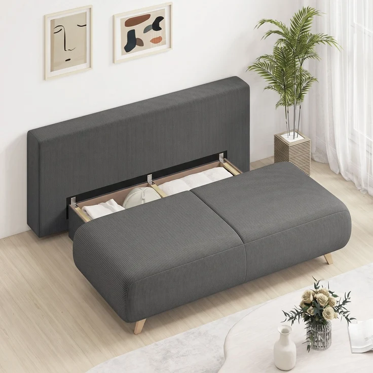 HOMCOM Schlafsofa, Cord (90 % Polyester, 10 % Nylon), Grau, 188 x 100 x 84 cm – Bild 9