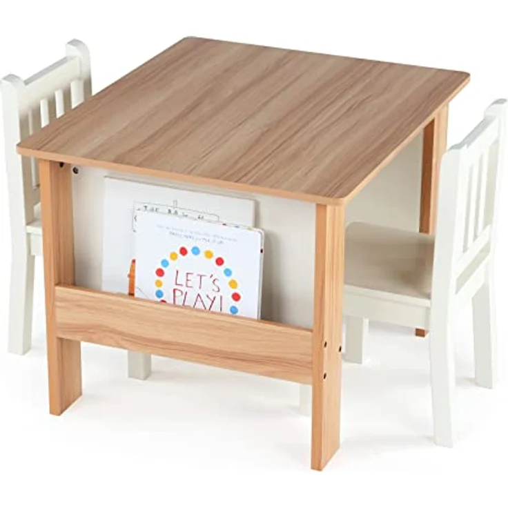 Humble Crew Journey Kindertisch aus Holz mit 2 Stühlen und Bücherregal – Spieltisch für Kinderzimmer, Natur/Weiß – Bild 7