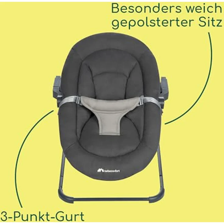 Bebeconfort Timba Baby, 2-in-1 Babywippe und Hochstuhlaufsatz, gepolsterter Sitz in Tinted Graphite, für Neugeborene bis 9 kg – Bild 5