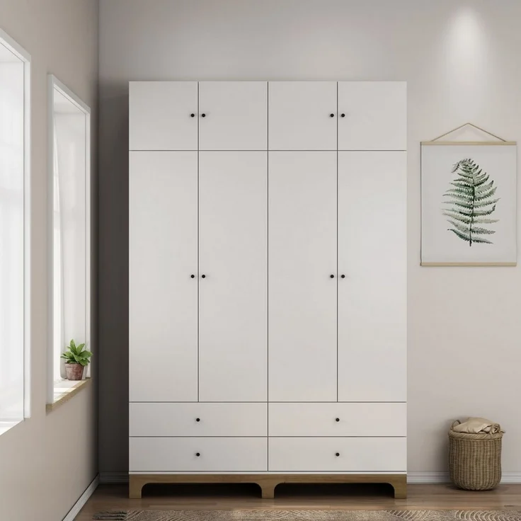 OTTO home Kleiderschrank Oslo Schlafzimmerschrank Garderobe weiß Landhaus Schlafzimmerschrank mit 4 Türen und 4 Schubladen, Breite 160cm – Bild 5