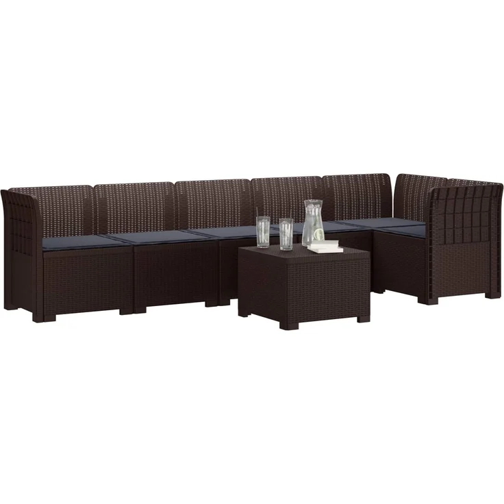 vidaXL 6-Sitzer Garten Sofa mit Kissen Rattan Look PP Braun 3444113 – Bild 3