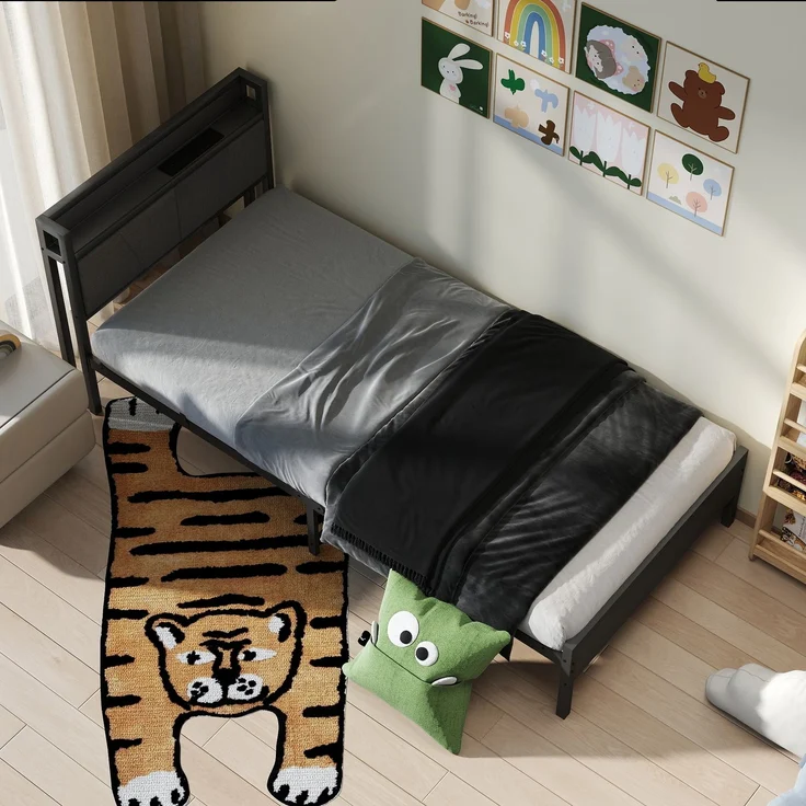 Metallbett 90x200 cm mit USB & Stauraum-Kopfteil, Schwarz, Traglast 400 kg (ohne Matratze) – Bild 7
