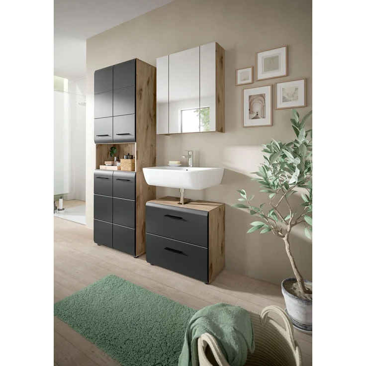 Badkombination (B/H/T: 135x185x30 cm) in schwarz matt und Nox Oak Nachbildung – Bild 5