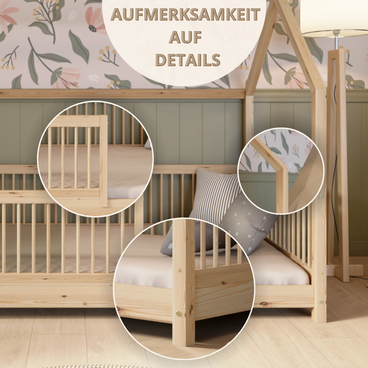 Crazy Pine 'Crazy Folly' Hausbett mit hohem Rausfallschutz, Holz natur, 90x190 cm – Bild 10