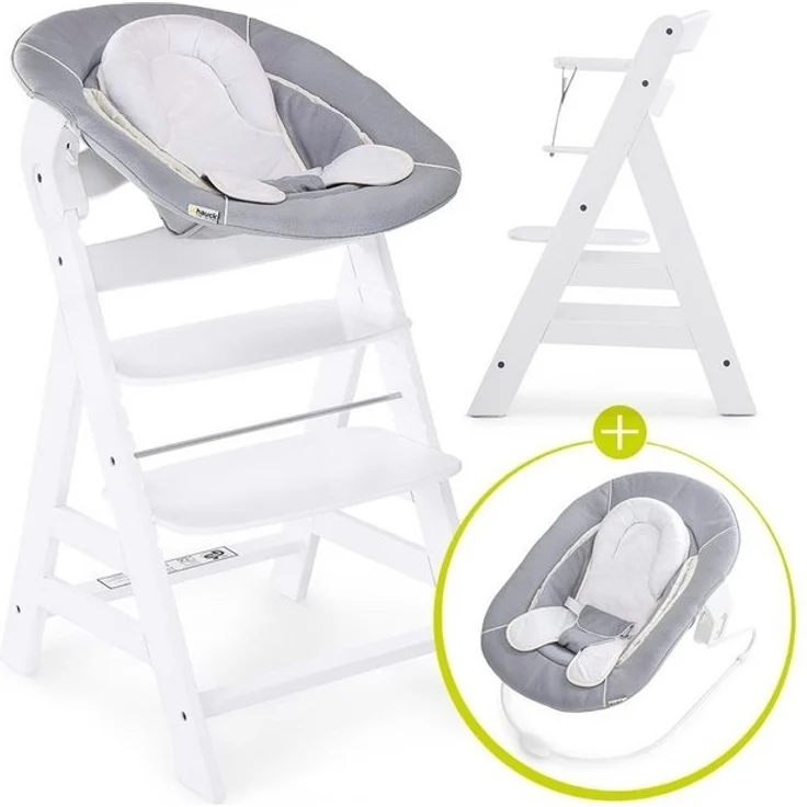 Hauck Hochstuhl Alpha Plus White Newborn Set (Set), Holz Babystuhl ab Geburt mit Aufsatz für Neugeborene höhenverstellbar – Bild 4