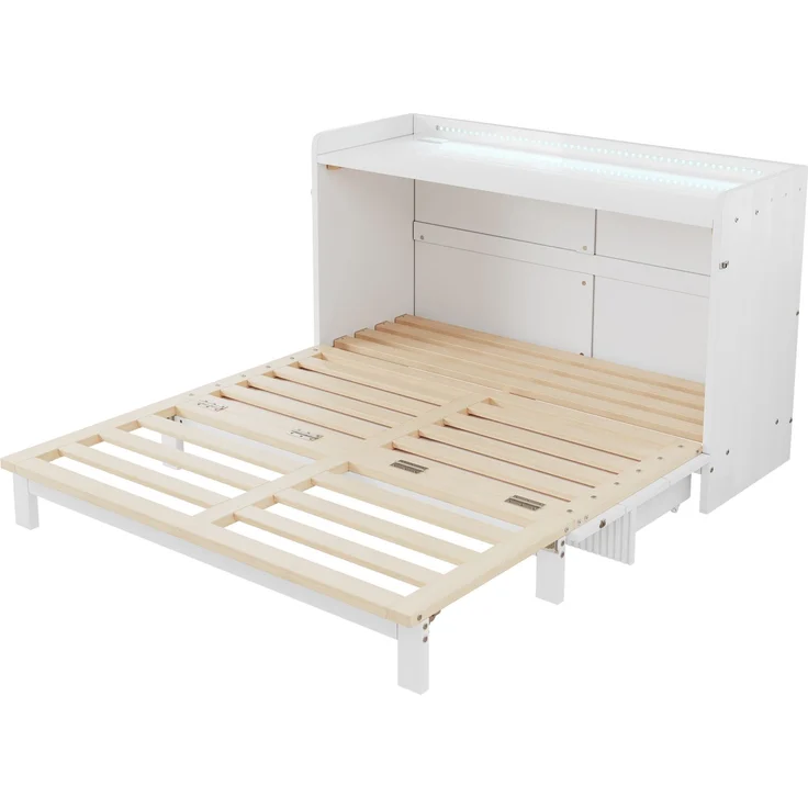 Kinderbett 140x200 cm in Weiß mit Hochglanz-Oberfläche, LED-Lichtleiste, USB-Anschluss und Schubladen – Bild 7