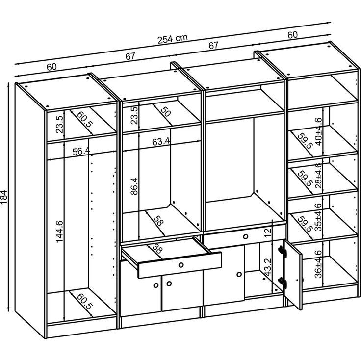 Roomart Schrankwand für Waschküche & Hauswirtschaftsraum - SERIE 1 - 254 cm breit – Waschmaschinen-Umbau & Stauraumschrank mit Ausziehbrett • Weiß – Bild 5