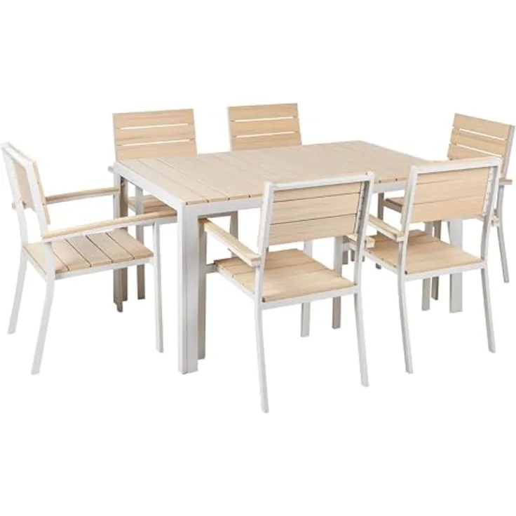 Beliani 'COMO' Gartentisch Set, Kunstholz beige, 150x90x74 cm