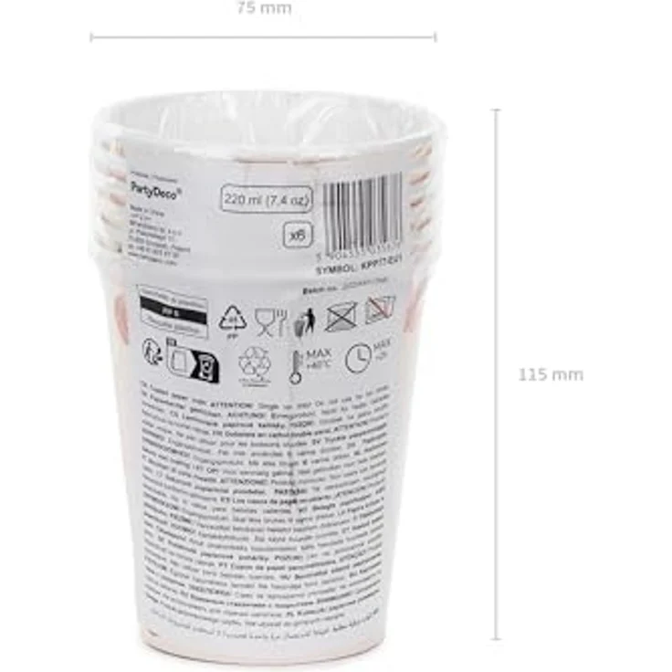 partydeco Becher, Papier, Pappbecher 220ml mit Pferd Motiv 6er Set Zartrosa – Bild 2