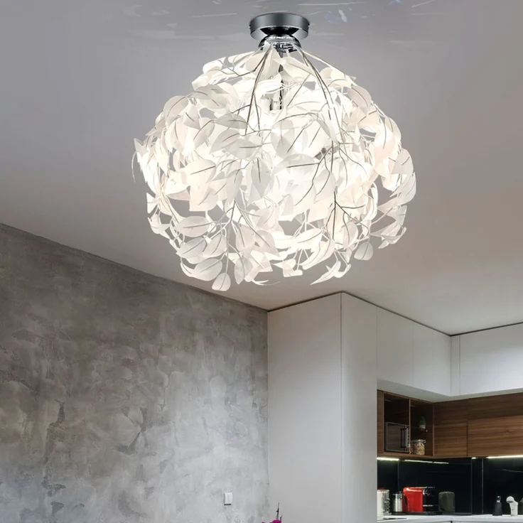 Deckenleuchte, Metall, Blätter-Design, Chrom, weiß, H 58 cm – Bild 8