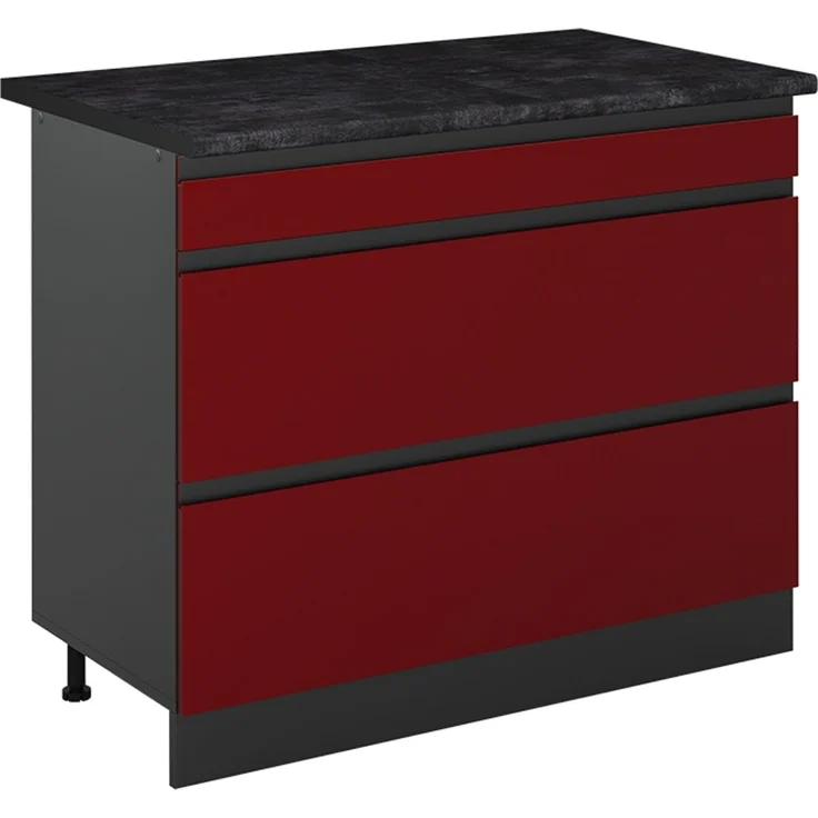 Küchenunterschrank R-Line Rot/Anthrazit 100 cm Arbeitsplatte Anthrazit Vicco – Bild 1