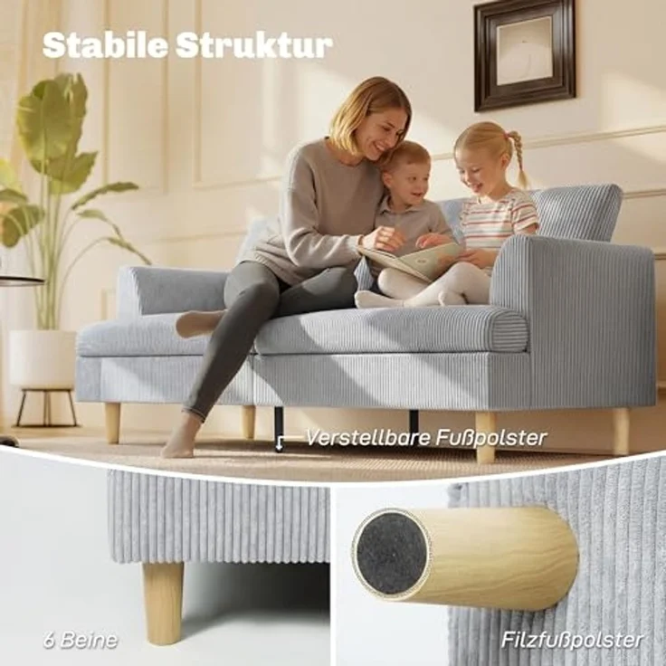 HOMCOM Sofa 3-Sitzer-Sofa, 1 Teile, Mit Federkern, Cordstoff, abnehmbare Bezüge – Bild 6