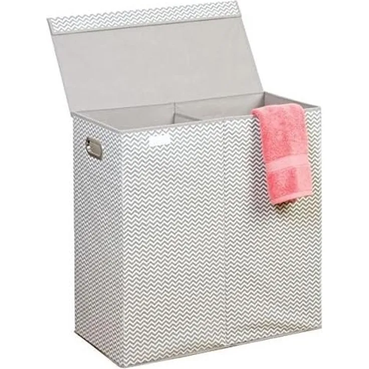 mDesign Wäschekorb Wäschetruhe Wäschebox Deckel und Griffe Taupe Natur