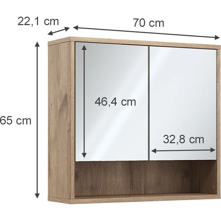 Badspiegelschrank Eliza Viking Oak 70 x 65 cm mit 2 Türen Vicco – Bild 3