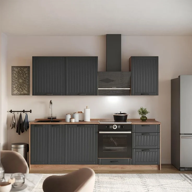 Küchenzeile Fame-Line Dunkelgrau/Goldkraft Eiche 230 cm, AP Marmor Vicco – Bild 3