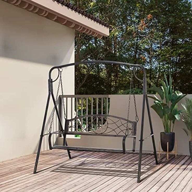 Outsunny Hollywoodschaukel mit A-Rahmen und zusätzlicher Stützstange, 3-Sitzer, Bettfunktion, Hollywoodschaukel, 1 tlg, Hollywoodschaukel, für Garten, Balkon, Schwarz – Bild 5