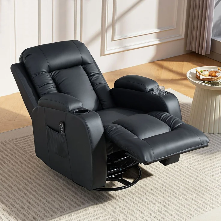 Wohnora-Massagesessel mit Wipp-, Liege- & Wärmefunktion, 3 Modi, drehbar, Schwarz,H 1030cm x T 990cm x B 820cm – Bild 3