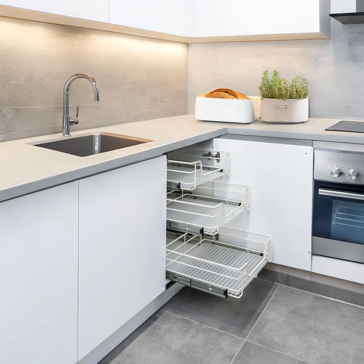 Teleskopschublade für 30 cm Schrank mit Einlegeboden, aus Metall, cremeweiß – Bild 8