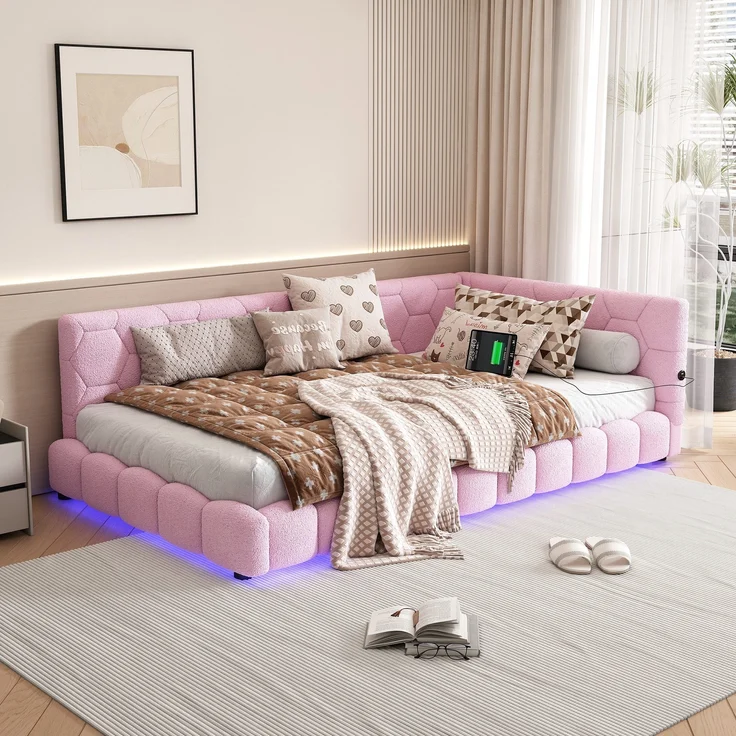 Schlafsofa mit Bettfunktion und Lattenrost, 90x200 cm, Polsterbett, Einzelbett, Jugendbett, Bezug aus Vlies – Bild 1