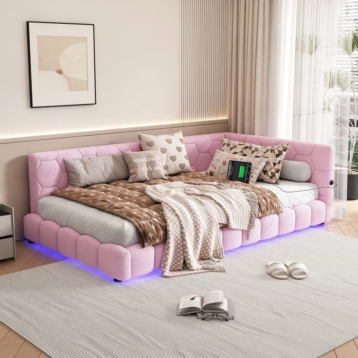 Schlafsofa mit Bettfunktion und Lattenrost, 90x200 cm, Polsterbett, Einzelbett, Jugendbett, Bezug aus Vlies