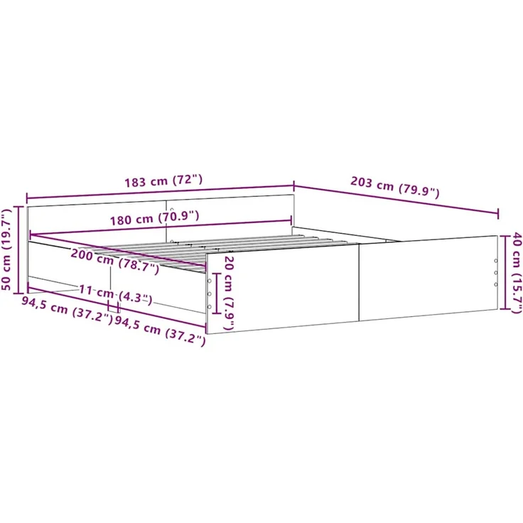 vidaXL Bettgestell ohne Matratze Schwarze Eiche 180x200 cm Holzwerkstoff 3329322 – Bild 10