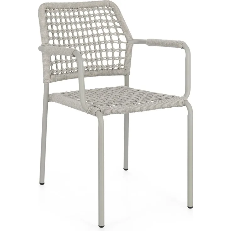 Gartenstuhl Rajada aus Aluminium, modern stapelbar, sandfarben, für Outdoor, mit Armlehnen