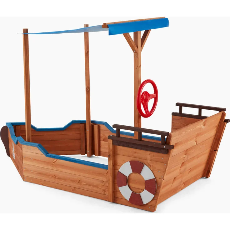 Home Deluxe 'Boot' Sandkasten inkl. Sonnenschutz und Bodenplane, Holz natur / blau, 103 x 78 x 160 cm – Bild 1