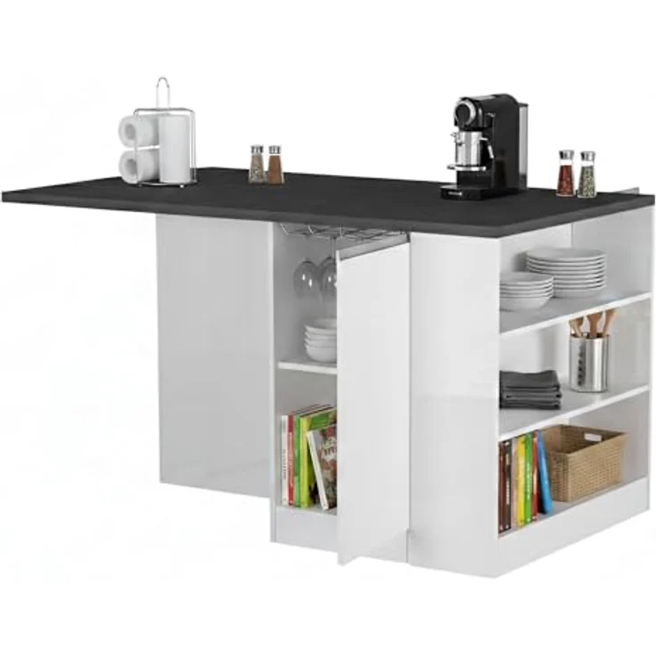 Dmora - Kücheninsel Osvaldo, Mehrzweckschrank, Küchenzeile Schrank, Zusätzlicher Tisch, 100% Made in Italy, 160 x 90 x 90 cm, glänzendes Weiß und Schiefer – Bild 4