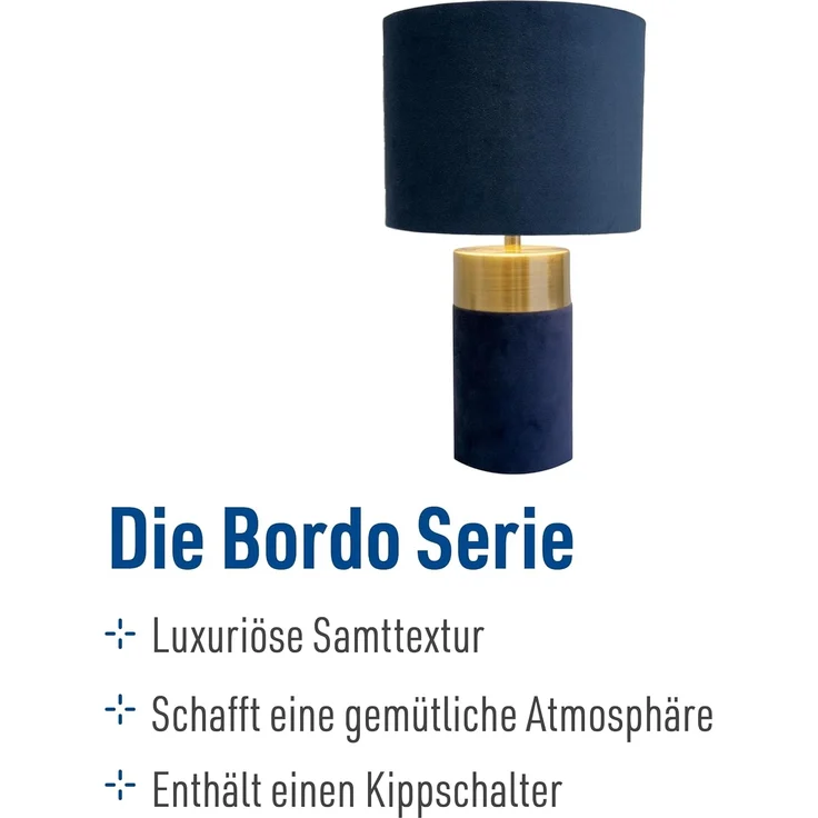 näve Tischleuchte Bordo, ohne Leuchtmittel, 1xE14, Textilschirm blau, Fuß blau gold, Höhe 32cm, Zuleitung 150cm – Bild 2