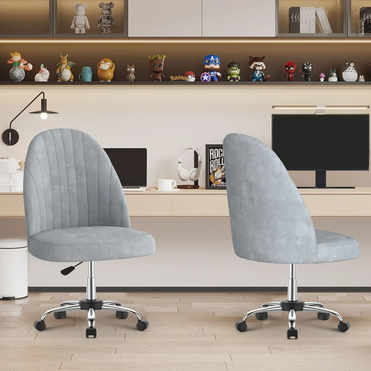 Botifly Bürostuhl ohne Armlehnen, Samt, Grau, 8 cm Polsterung, 360° Drehbar – Bild 9