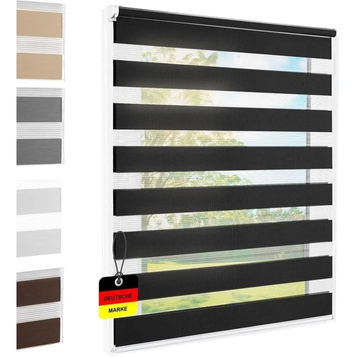Doppelrollo Klemmfix ohne Bohren schwarz 55x140 cm [Stoffbreite 51cm] Duo Rollo für Fenster/Türen Gardine Zebrarollo - Farbe: Schwarz, Höhe (cm): 140, Breite (cm): 55