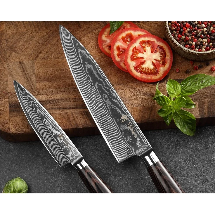 Wakoli Messer-Set EDIB Essentials 2er Set Damast Chefmesser I 13 und 20 cm I Pakkaholzgr (Damastmesser mit Geschenkbox, 2-tlg), 67 Lagen Damaststahl, VG-10 Stahlkern – Bild 3