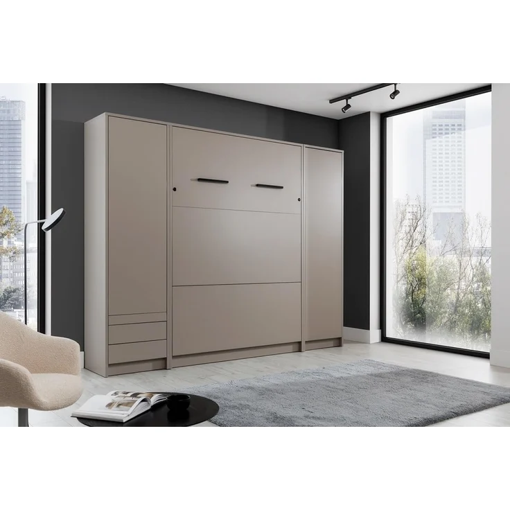 QMM TraumMöbel Schrankbett Wandbett GN 140x200 mit LED, Schreibtisch & 2 Schränken (Set) vertikal klappbar – Bild 2