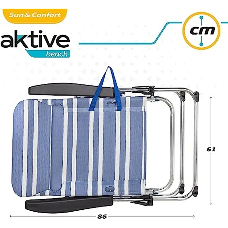 AKTIVE 62260-2er-Pack leichte Klappstühle für Strand, Garten, Terrasse oder Camping | Maße 47 x 63 x 93 cm | 5 Positionen, robust und widerstandsfähig | Inklusive Tragegriff – Bild 7
