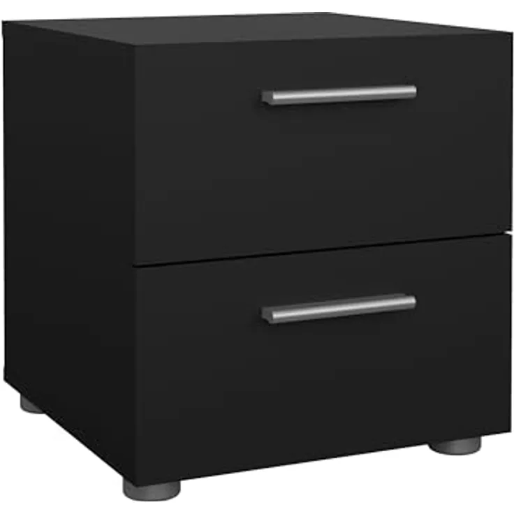 Tvilum Nachttisch mit 2 Schubladen fürs Schlafzimmer, Moderne Silberne Schubladengriffe, zeitgenössisch, Schwarz