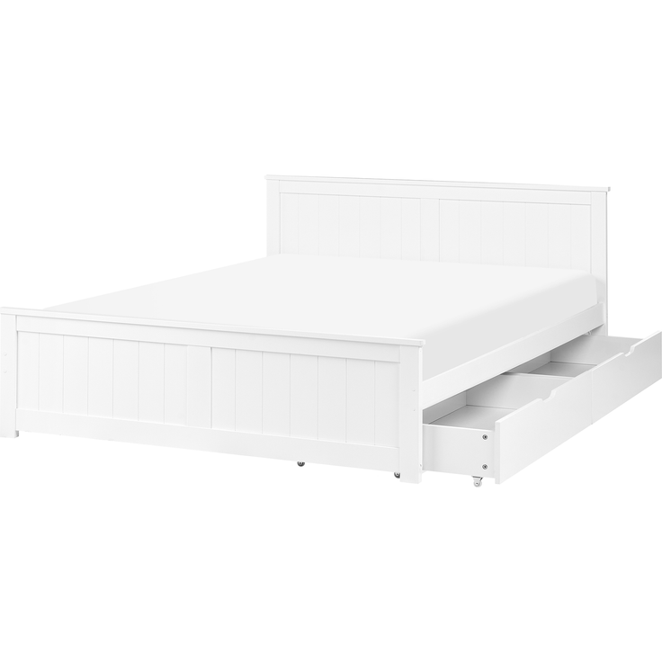 Bett mit 2 Schubladen Kiefernholz SABRAN 140x200 cm Weiß