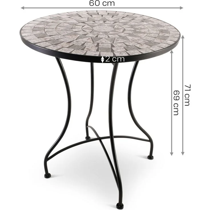Raburg Gartentisch Mosaiktisch, Balkon- und Terrassentisch, 60 cm Ø, 72 cm hoch, Mayla (rund), liebevolle Handarbeit, Mosaikmuster, schwarzes Metallgestell – Bild 4