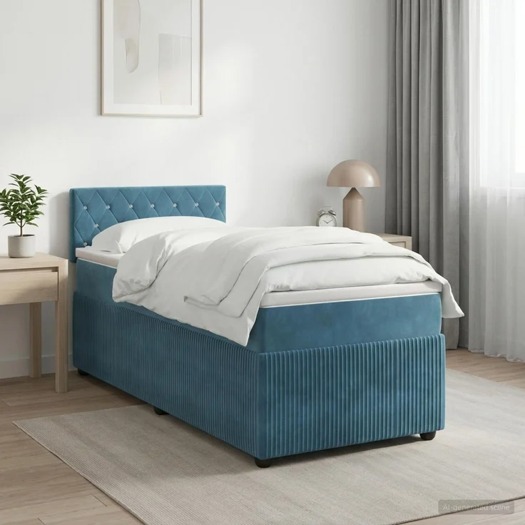 vidaXL Boxspringbett mit Matratze Dunkelblau 100 x 200 cm Samt 3451617 – Bild 1