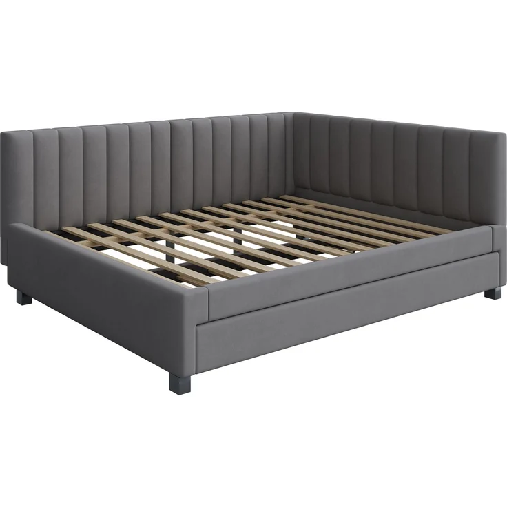 Merax Polsterbett 140*200, Ausziehbares Schlafsofa, Multifunktionsbett mit Lattenrost, Jugendbetten Kinderbetten Gästebetten, Samtstoff Grau – Bild 7