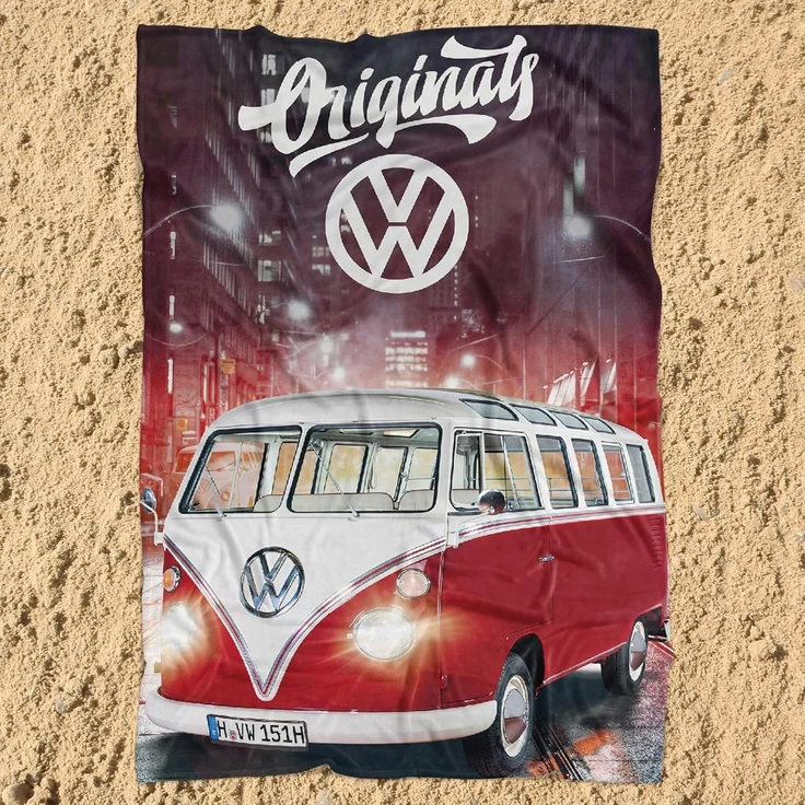 Wohndecke VW Volkswagen Bulli T1 Decke 087-B Rot 130x170 cm Kuscheldecke, BERONAGE, passend zur Bettwäsche, ideal für Sofa, Couch, Bett, Auto – Bild 5